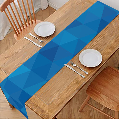 Blue Geometric Triangle Pattern Print Table Runner