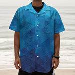 Blue Geometric Triangle Pattern Print Textured Short Sleeve Shirt