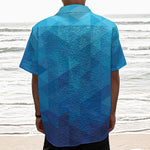 Blue Geometric Triangle Pattern Print Textured Short Sleeve Shirt