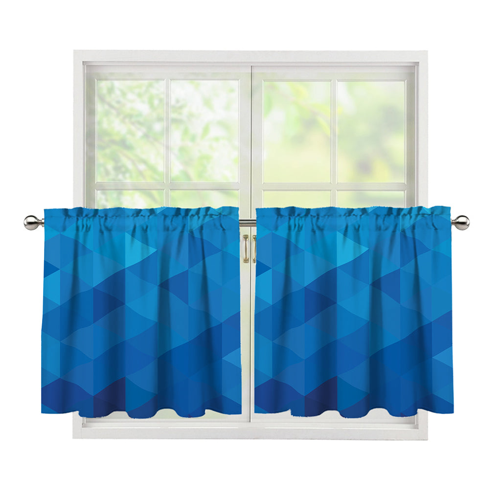 Blue Geometric Triangle Pattern Print Tier Curtains