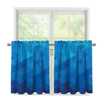 Blue Geometric Triangle Pattern Print Tier Curtains