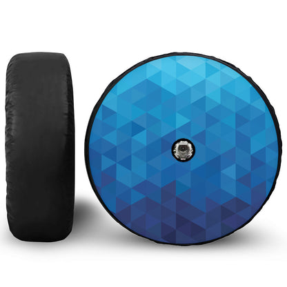Blue Geometric Triangle Pattern Print Tire Cover With Camera Hole