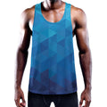Blue Geometric Triangle Pattern Print Men's Workout Tank Top