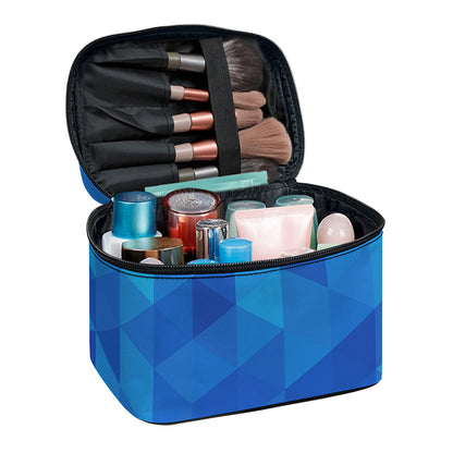 Blue Geometric Triangle Pattern Print Travel Makeup Bag