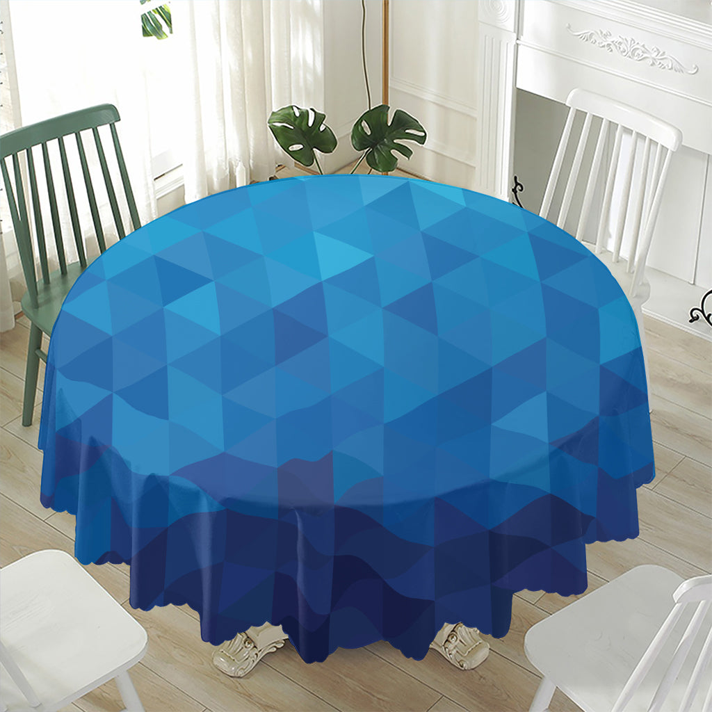 Blue Geometric Triangle Pattern Print Waterproof Round Tablecloth