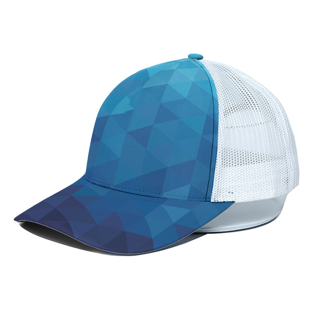 Blue Geometric Triangle Pattern Print White Mesh Trucker Cap