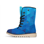 Blue Geometric Triangle Pattern Print Winter Boots