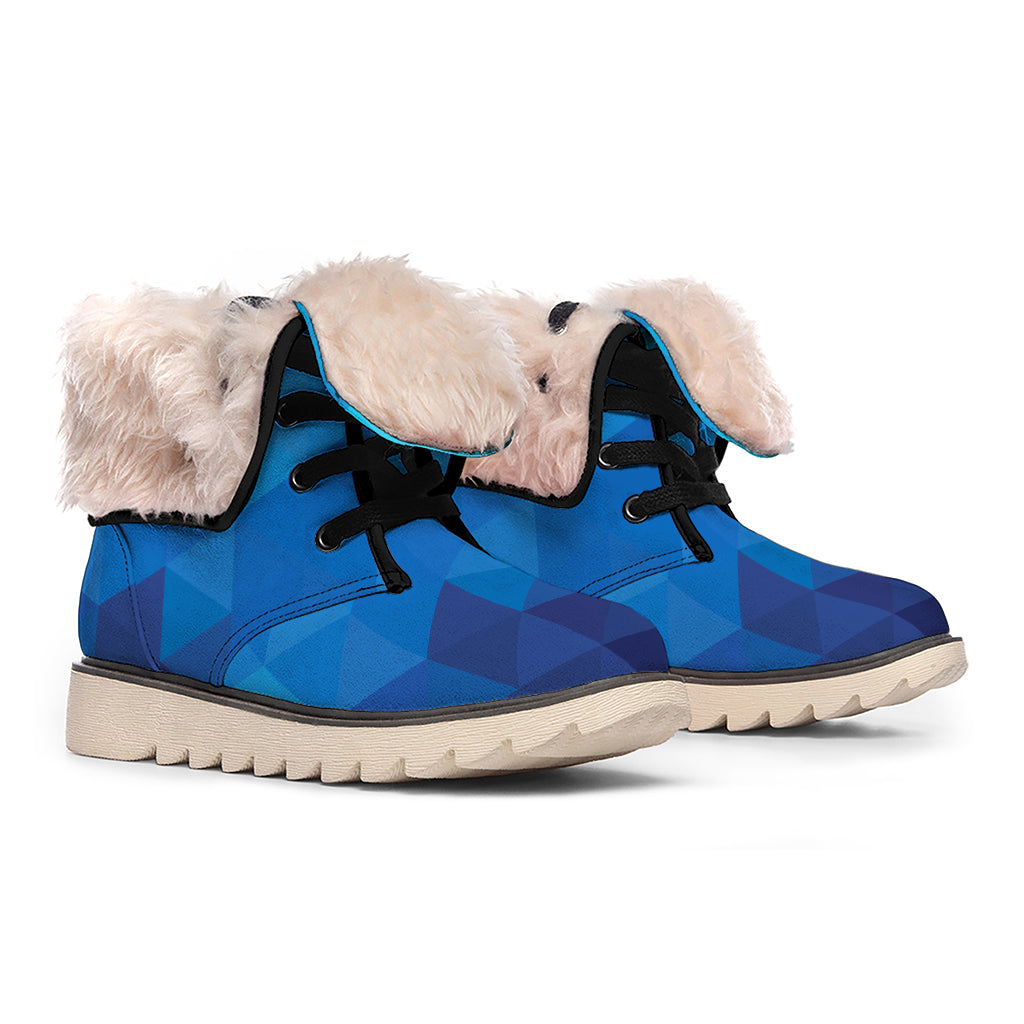 Blue Geometric Triangle Pattern Print Winter Boots