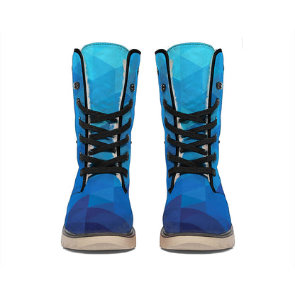 Blue Geometric Triangle Pattern Print Winter Boots