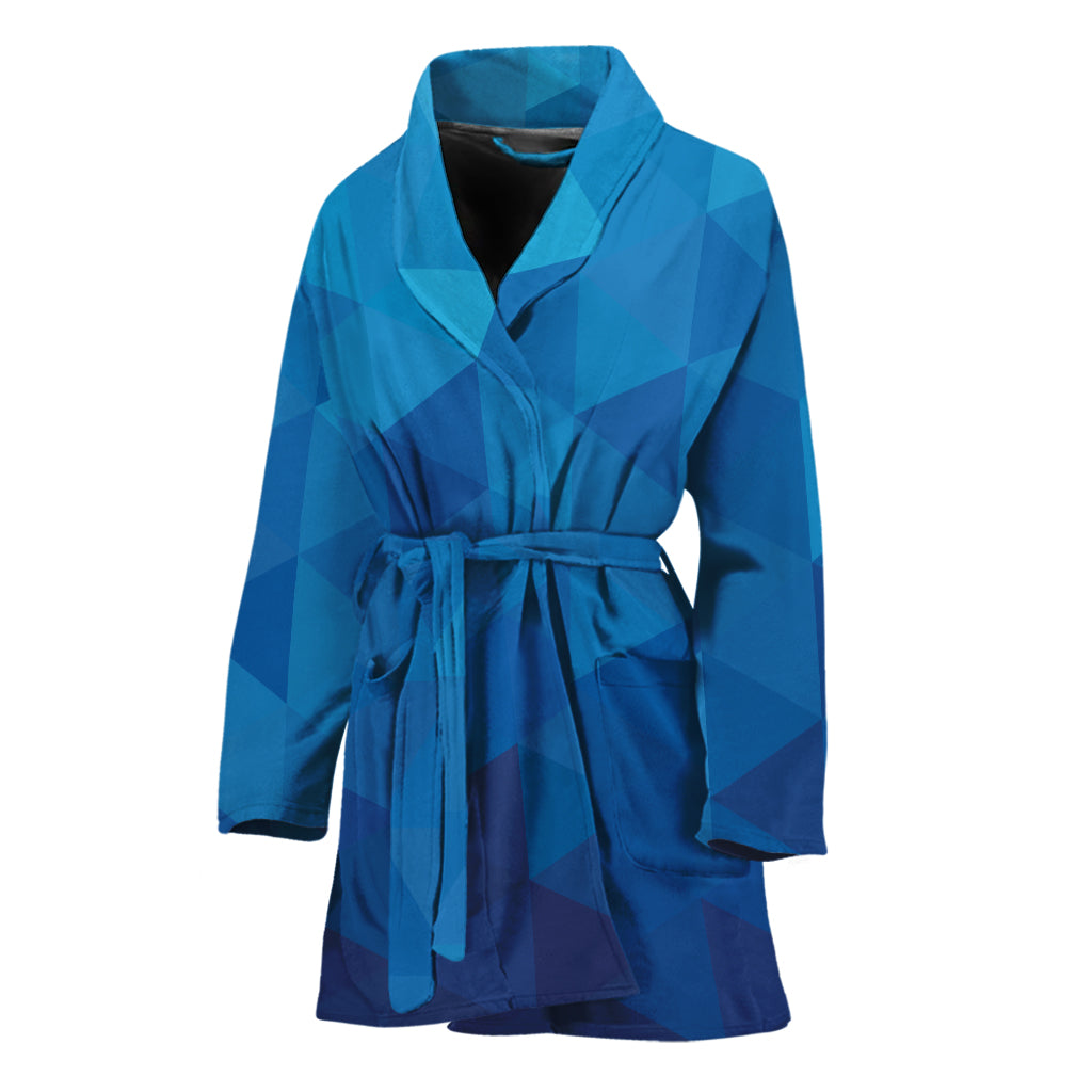 Blue Geometric Triangle Pattern Print Women's Bathrobe