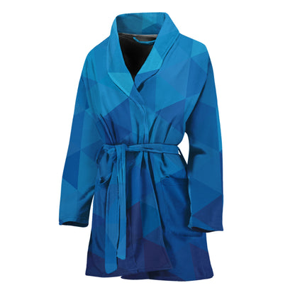 Blue Geometric Triangle Pattern Print Women's Bathrobe