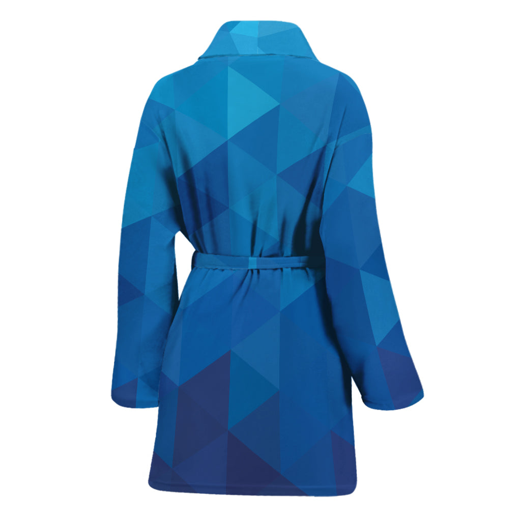 Blue Geometric Triangle Pattern Print Women's Bathrobe