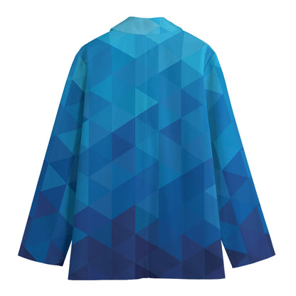 Blue Geometric Triangle Pattern Print Women's Blazer