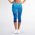 Blue Geometric Triangle Pattern Print Women's Capri Leggings