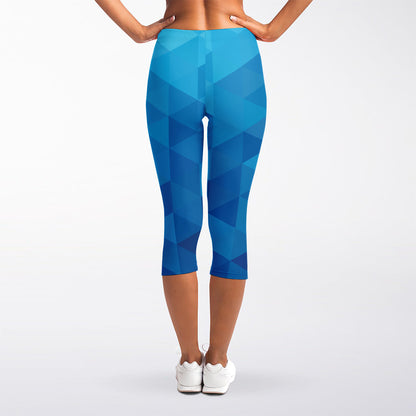 Blue Geometric Triangle Pattern Print Women's Capri Leggings
