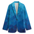 Blue Geometric Triangle Pattern Print Women's Cotton Blazer