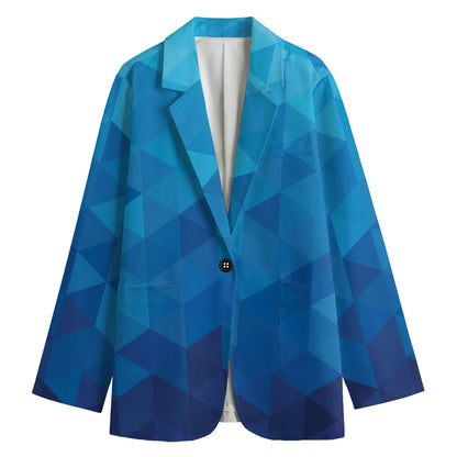 Blue Geometric Triangle Pattern Print Women's Cotton Blazer