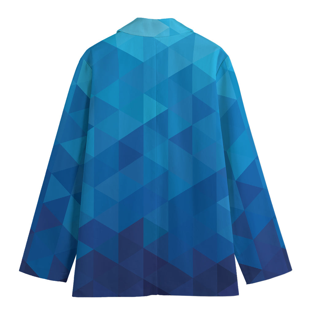 Blue Geometric Triangle Pattern Print Women's Cotton Blazer