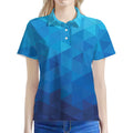 Blue Geometric Triangle Pattern Print Women's Polo Shirt