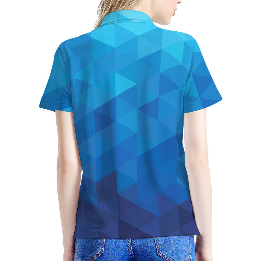 Blue Geometric Triangle Pattern Print Women's Polo Shirt