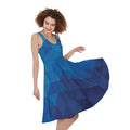 Blue Geometric Triangle Pattern Print Sleeveless Knee Length Dress
