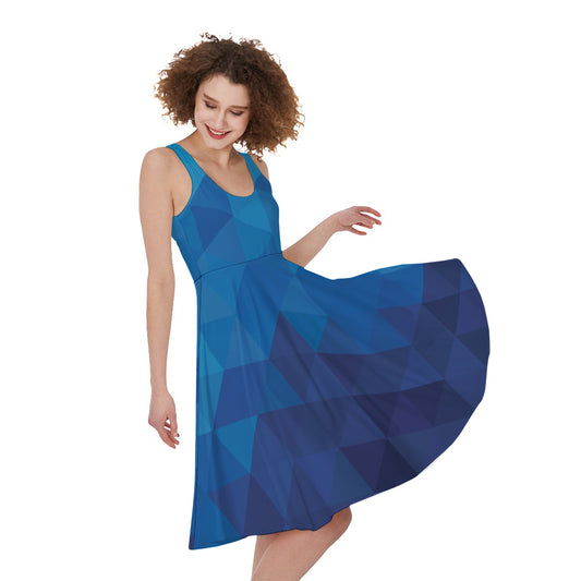 Blue Geometric Triangle Pattern Print Women's Sleeveless Dress