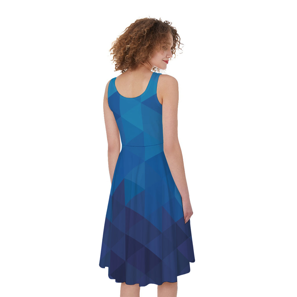 Blue Geometric Triangle Pattern Print Women's Sleeveless Dress