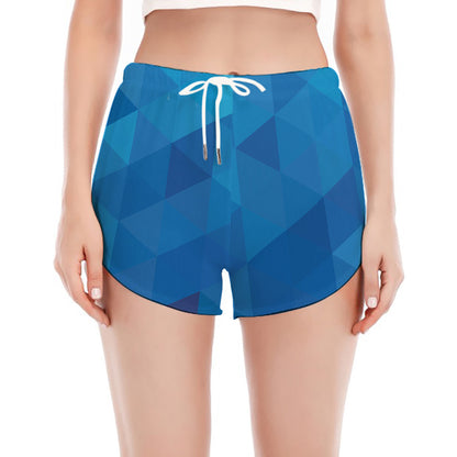 Blue Geometric Triangle Pattern Print Women's Split Running Shorts
