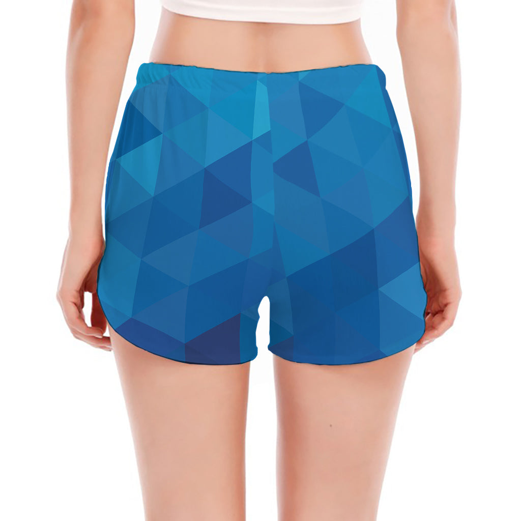 Blue Geometric Triangle Pattern Print Women's Split Running Shorts