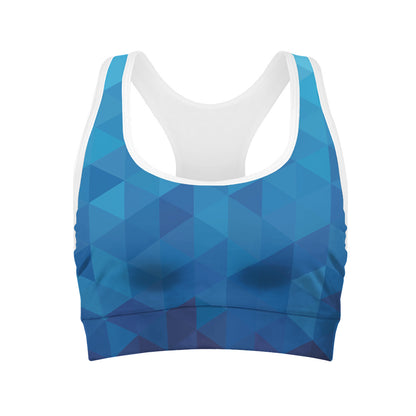 Blue Geometric Triangle Pattern Print Women's Sports Bra