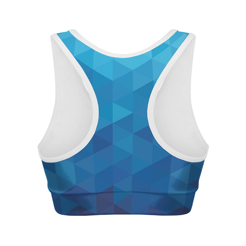 Blue Geometric Triangle Pattern Print Women's Sports Bra