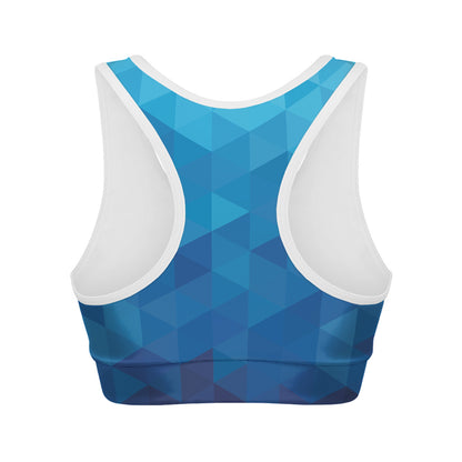 Blue Geometric Triangle Pattern Print Women's Sports Bra