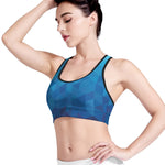 Blue Geometric Triangle Pattern Print Women's Sports Bra