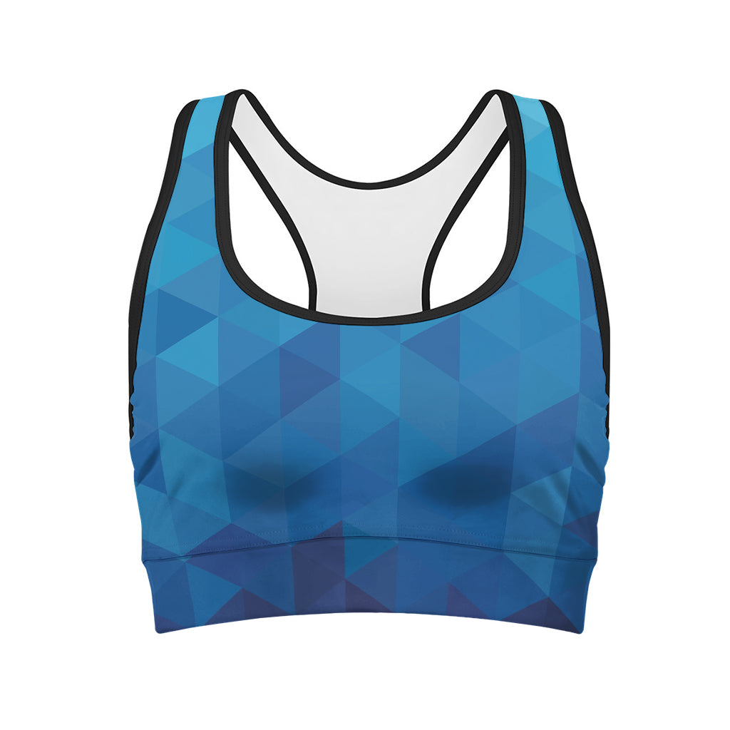 Blue Geometric Triangle Pattern Print Women's Sports Bra