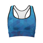 Blue Geometric Triangle Pattern Print Women's Sports Bra