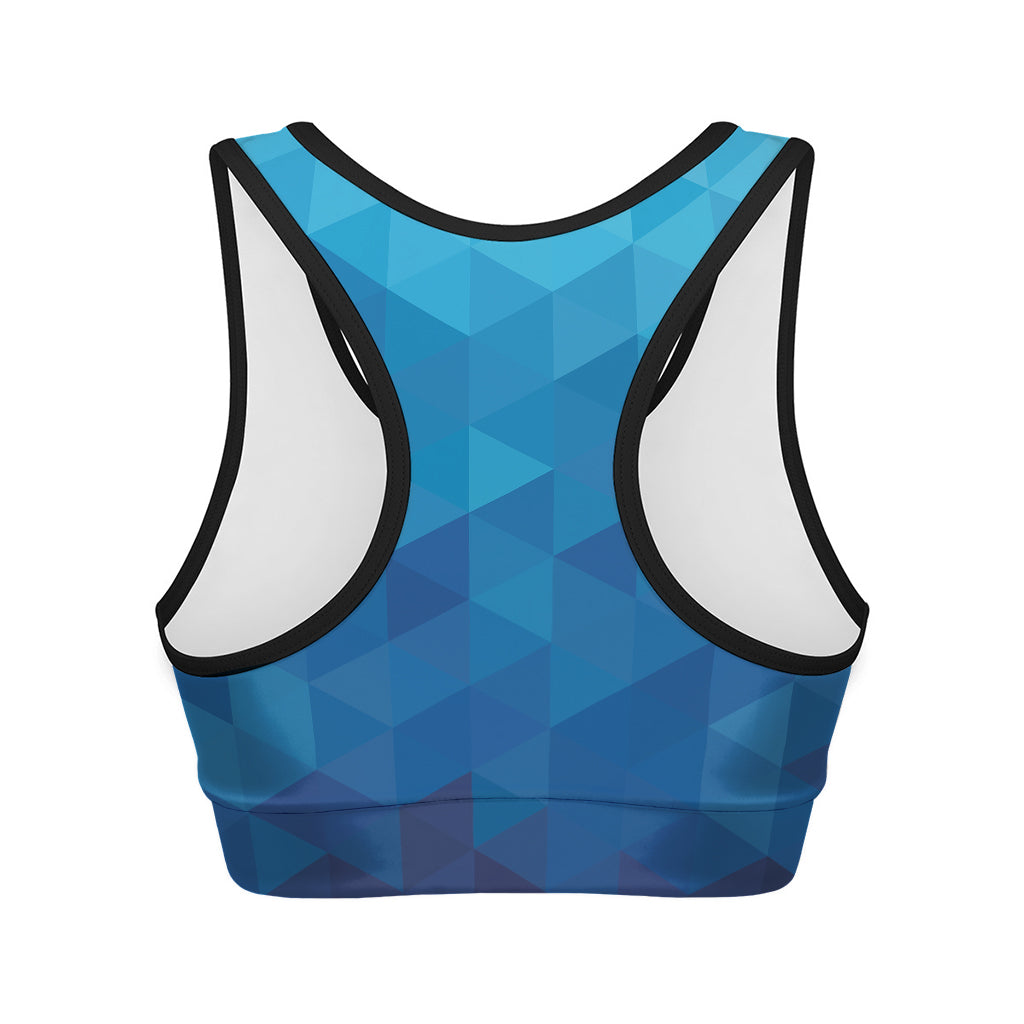 Blue Geometric Triangle Pattern Print Women's Sports Bra