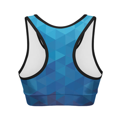 Blue Geometric Triangle Pattern Print Women's Sports Bra