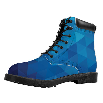 Blue Geometric Triangle Pattern Print Work Boots