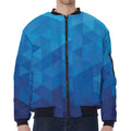Blue Geometric Triangle Pattern Print Zip Sleeve Bomber Jacket