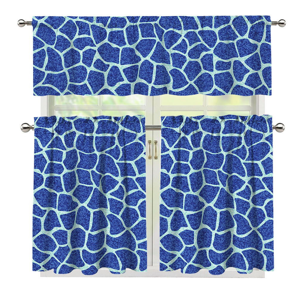 Blue Giraffe Print 3 Piece Kitchen Curtains