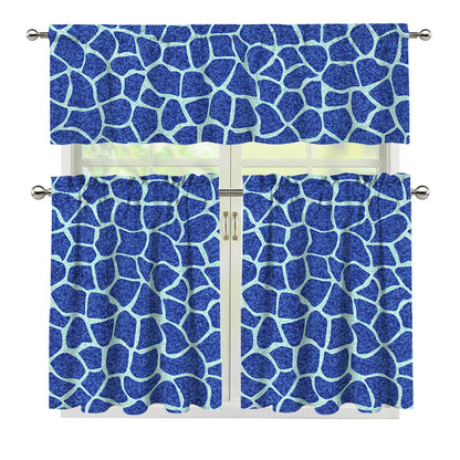 Blue Giraffe Print 3 Piece Kitchen Curtains