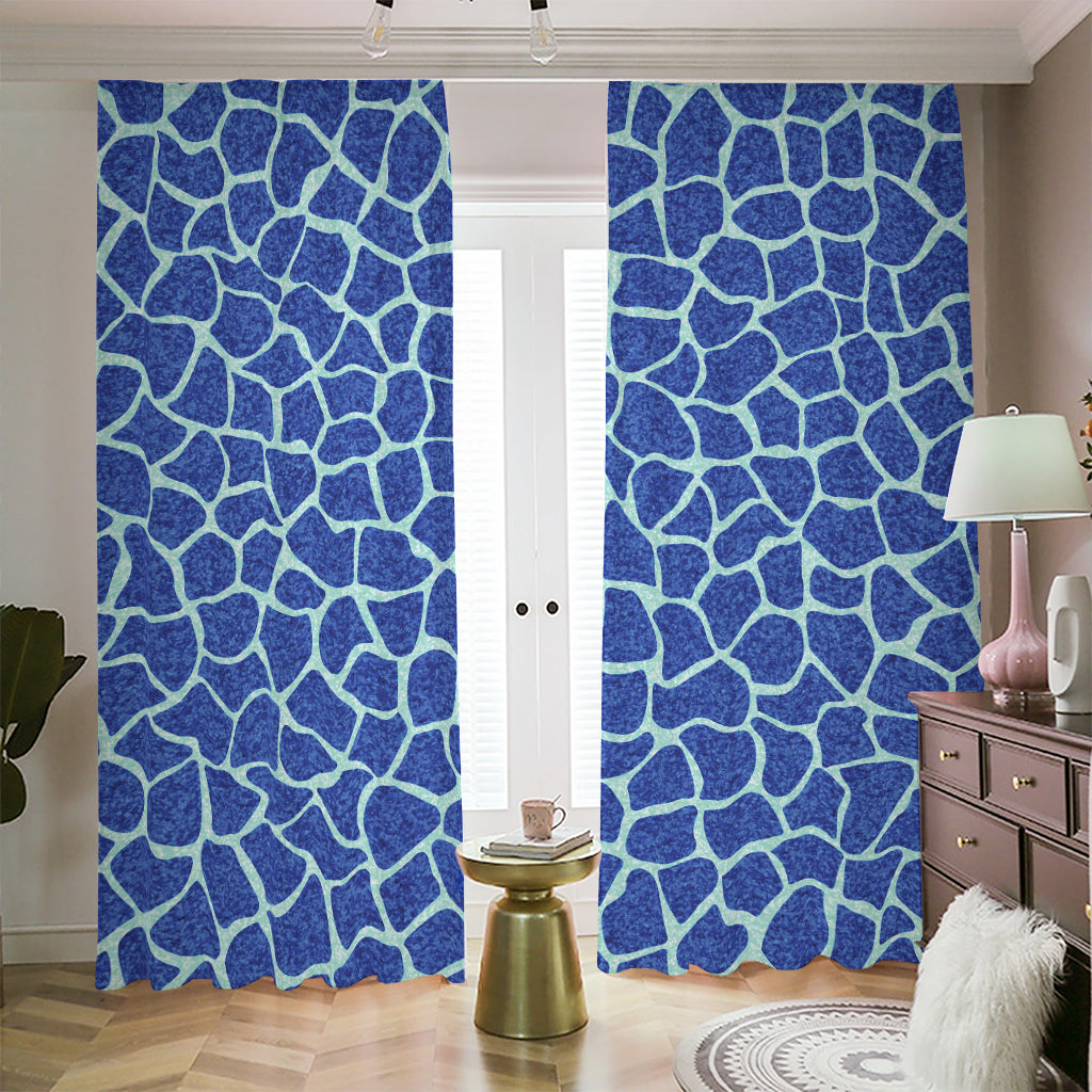 Blue Giraffe Print Blackout Pencil Pleat Curtains