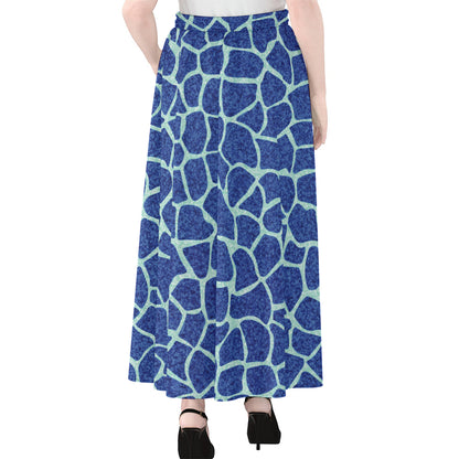 Blue Giraffe Print Chiffon Maxi Skirt