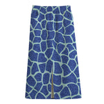 Blue Giraffe Print Cotton Front Slit Maxi Skirt