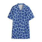 Blue Giraffe Print Cotton Hawaiian Shirt