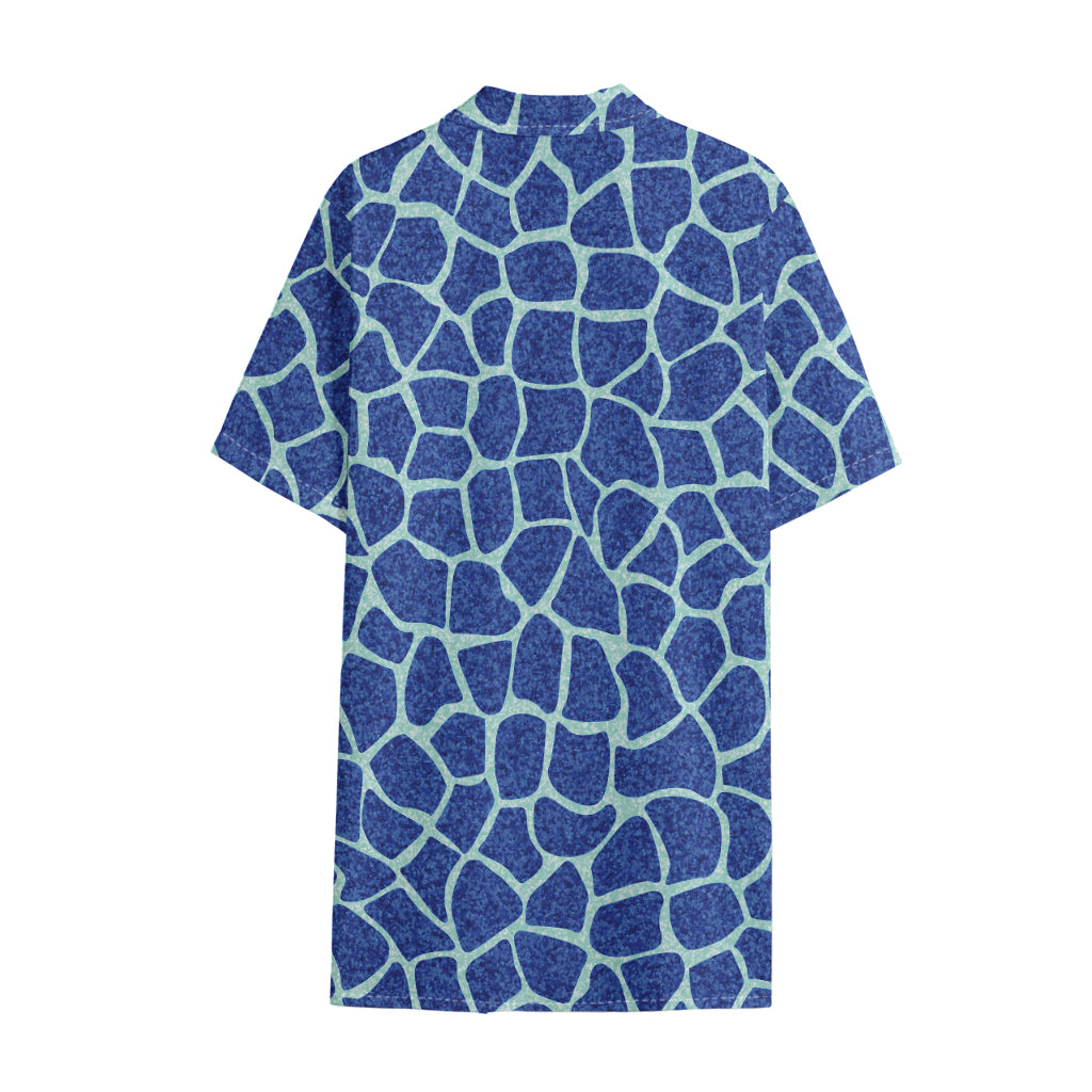Blue Giraffe Print Cotton Hawaiian Shirt
