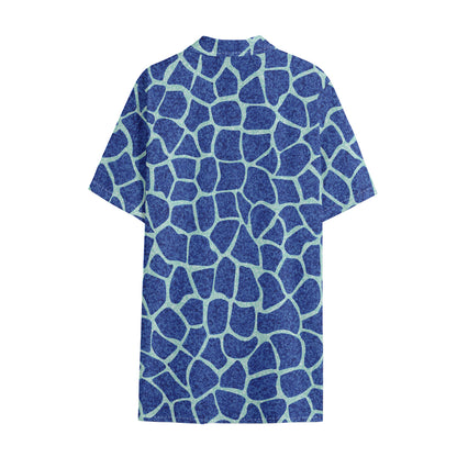 Blue Giraffe Print Cotton Hawaiian Shirt