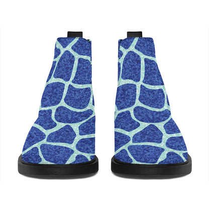 Blue Giraffe Print Flat Ankle Boots