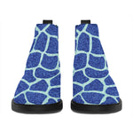 Blue Giraffe Print Flat Ankle Boots