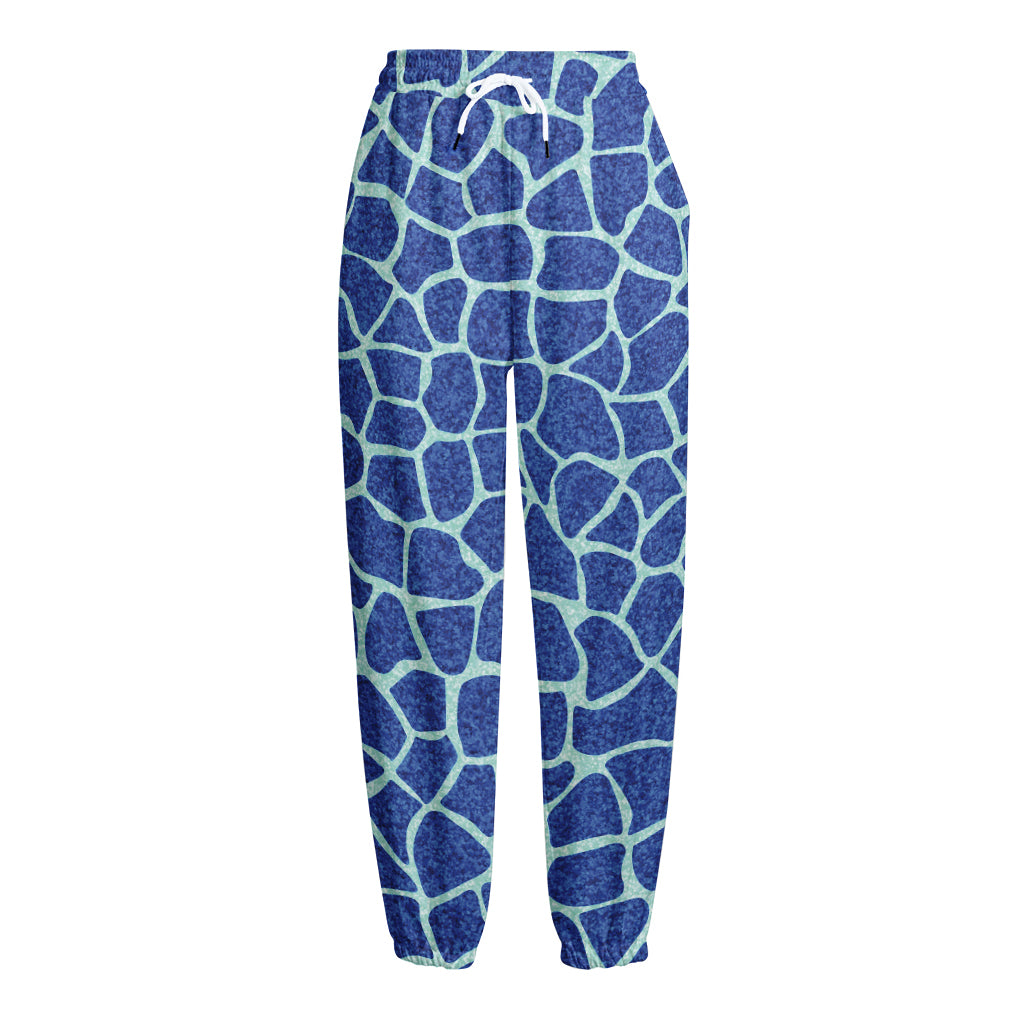 Blue Giraffe Print Fleece Lined Knit Pants